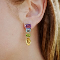 GemFusion 24.45ctw Amethyst Topaz Peridot Citrine Diamond Drop Earrings