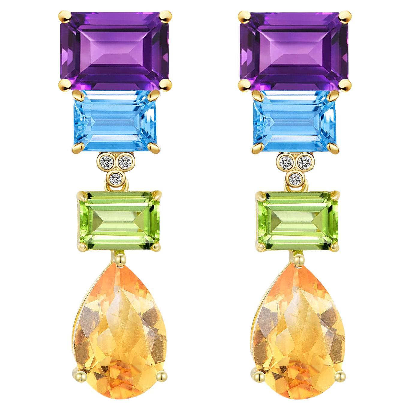 GemFusion 24.45ctw Amethyst Topaz Peridot Citrine Diamond Drop Earrings