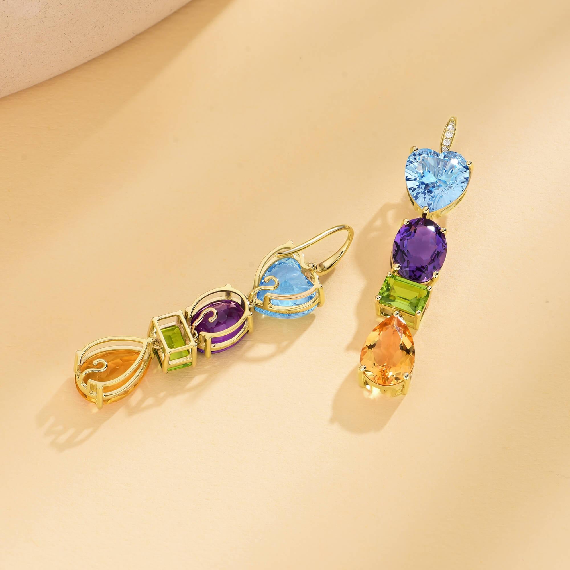 Taglio brillante GemFusion Topazio Ametista Peridoto Citrino Diamante Orecchini pendenti convertibili in vendita