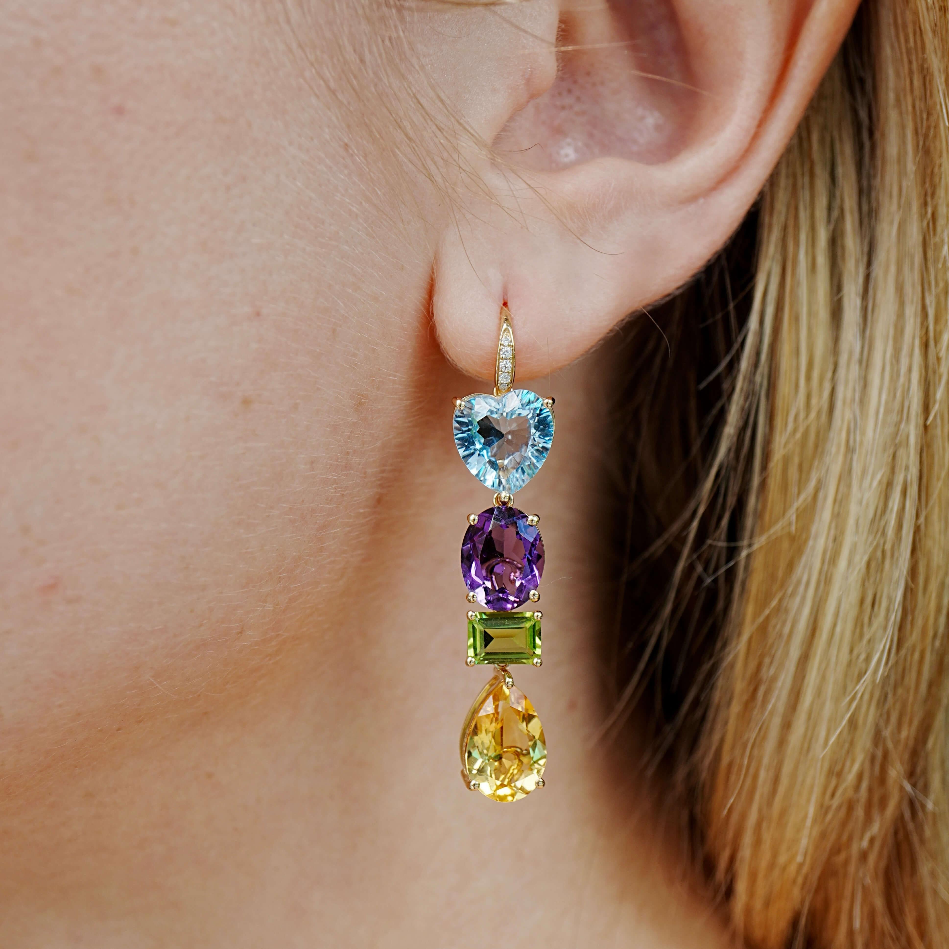 GemFusion Topazio Ametista Peridoto Citrino Diamante Orecchini pendenti convertibili In condizioni Nuovo in vendita a Rowland Heights, CA