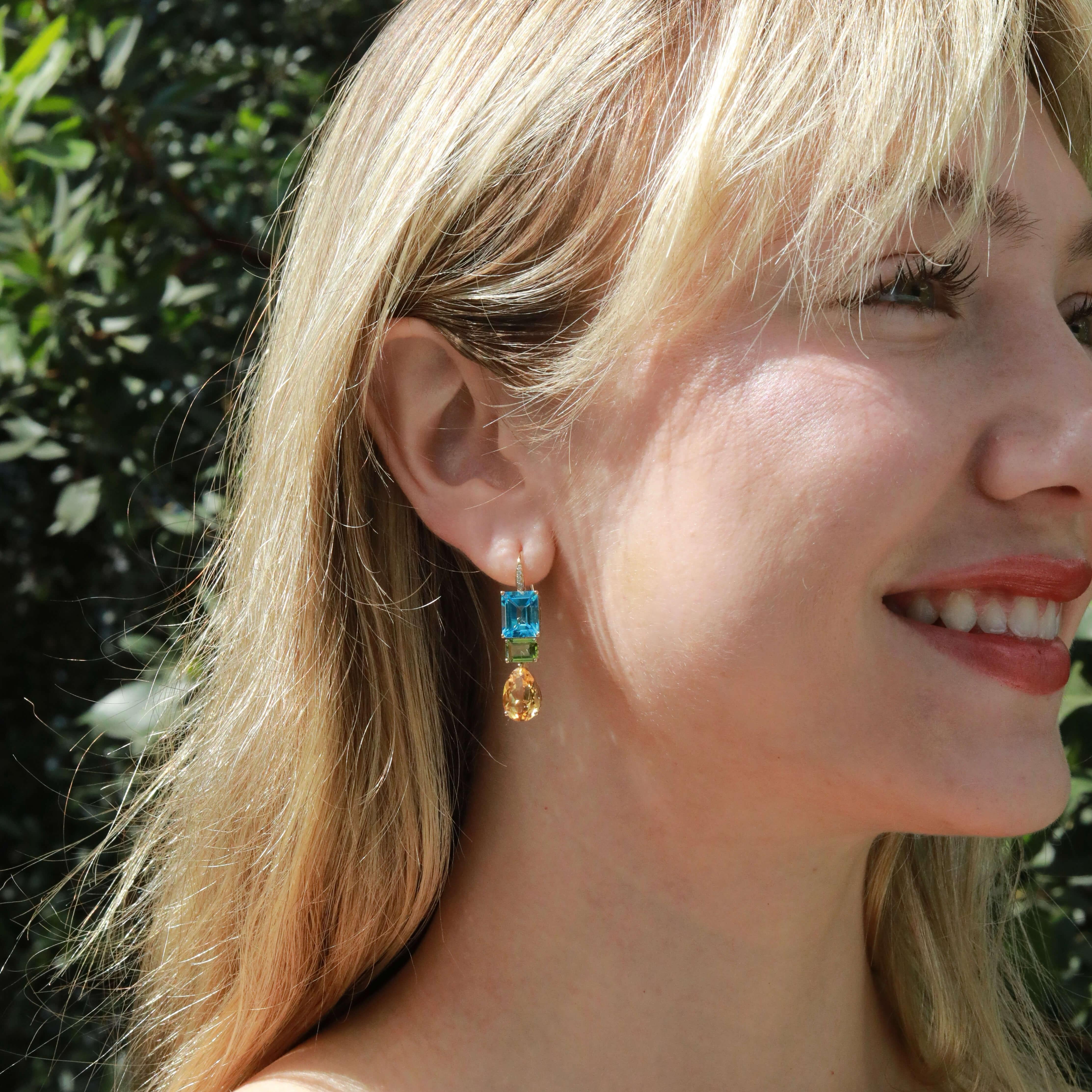 GemFusion Topaz Peridot Citrine Diamond Baroque Pearl Convertible Drop Earrings in vendita 4