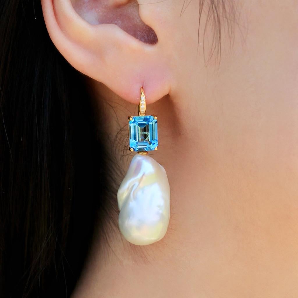 GemFusion Topaz Peridot Citrine Diamond Baroque Pearl Convertible Drop Earrings in vendita 5