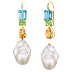 GemFusion Topaz Peridot Citrine Diamond Baroque Pearl Convertible Drop Earrings