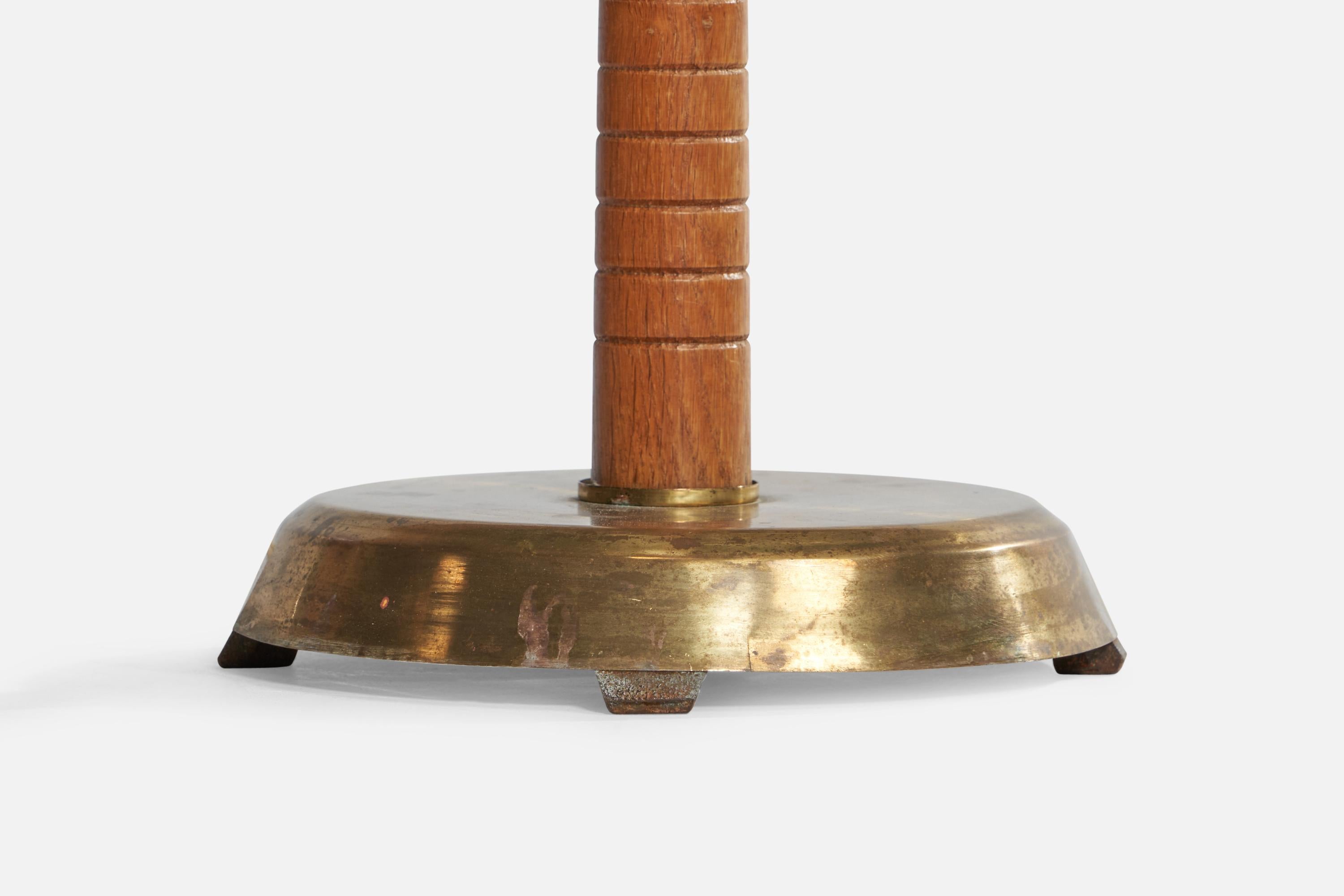 GEMI, Floor Lamp, Brass, Elm, Glass, Sweden, 1940s For Sale 1