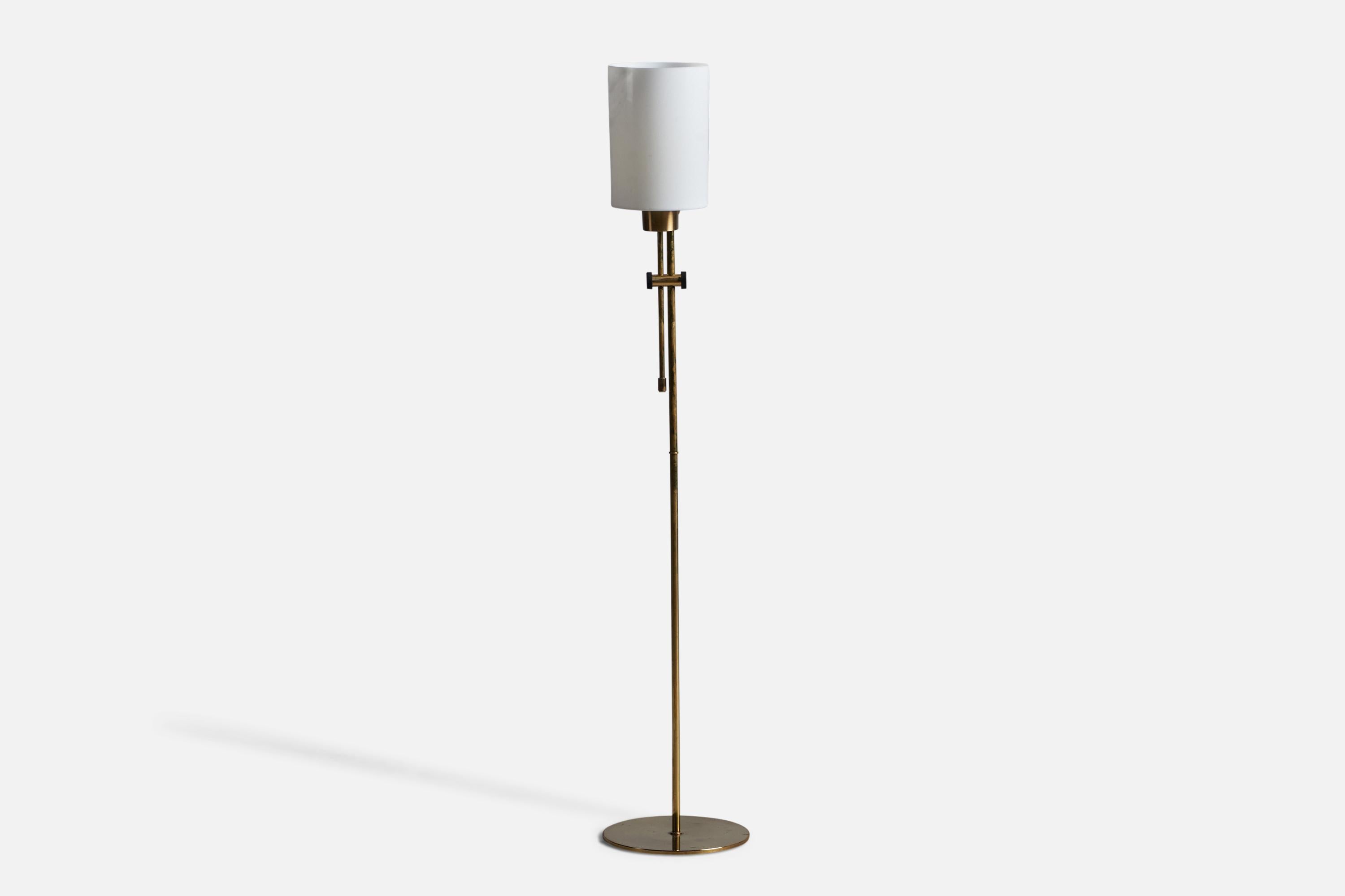 A pair of brass, acrylic and plastic floor lamps, designed and produced by Gemi, Sweden, c. 1970s.

Tallest Dimensions (inches): 55.4