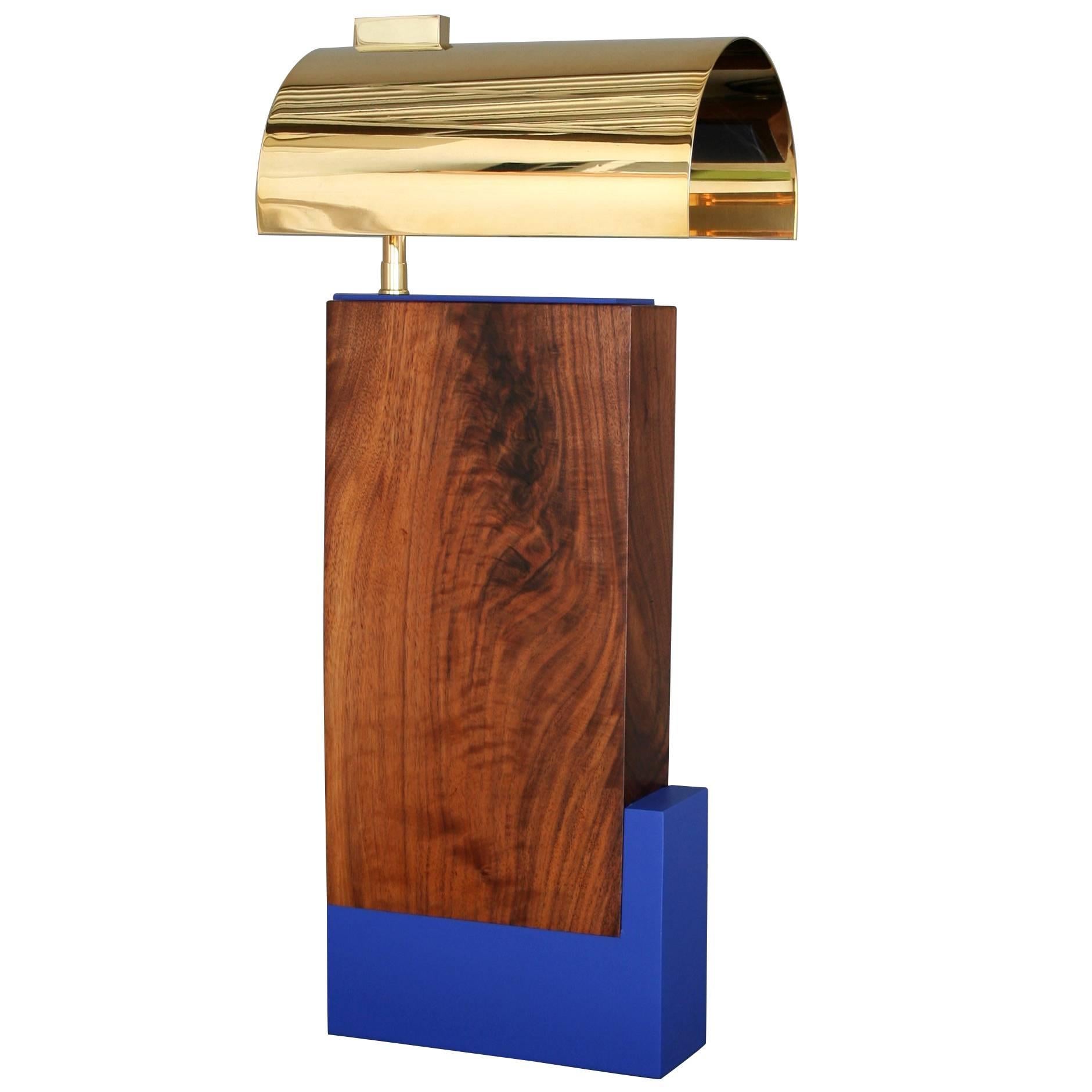 Bauhaus Style Contemporary Table lamp in Walnut and Brass by Vivian Carbonell