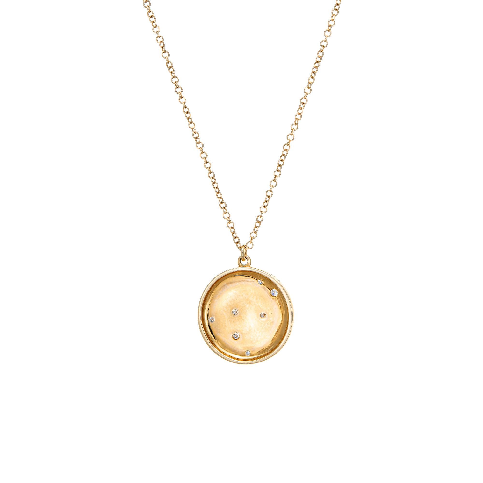 Stylish and finely detailed Gemini constellation necklace crafted in 14 karat yellow gold.

Diamonds total an estimated 0.06 carats (estimated at G-H color and VS2-SI1 clarity).

The Northern zodiac constellation is set with diamonds in a small