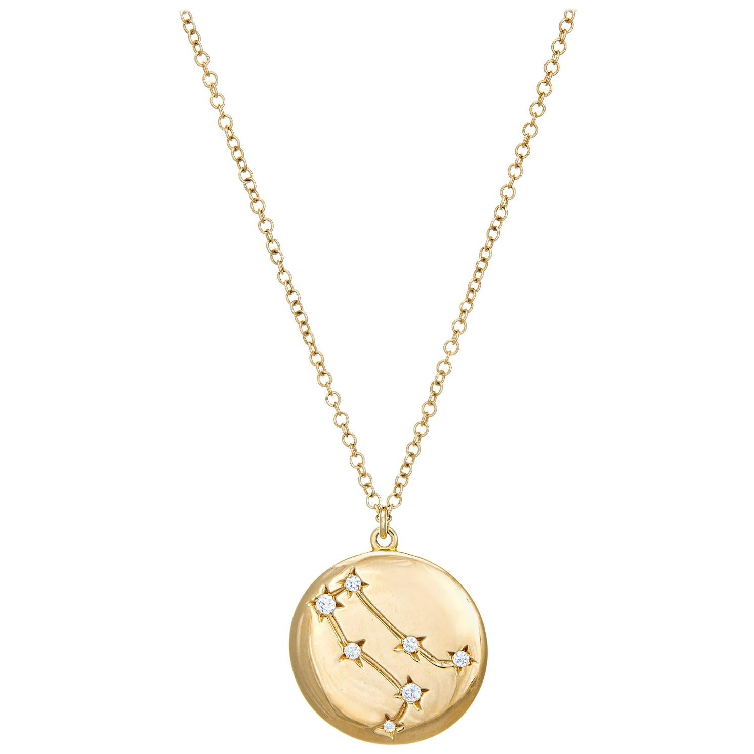 Gemini Constellation Diamond Necklace Estate 14k Gold Zodiac Celestial Jewelry