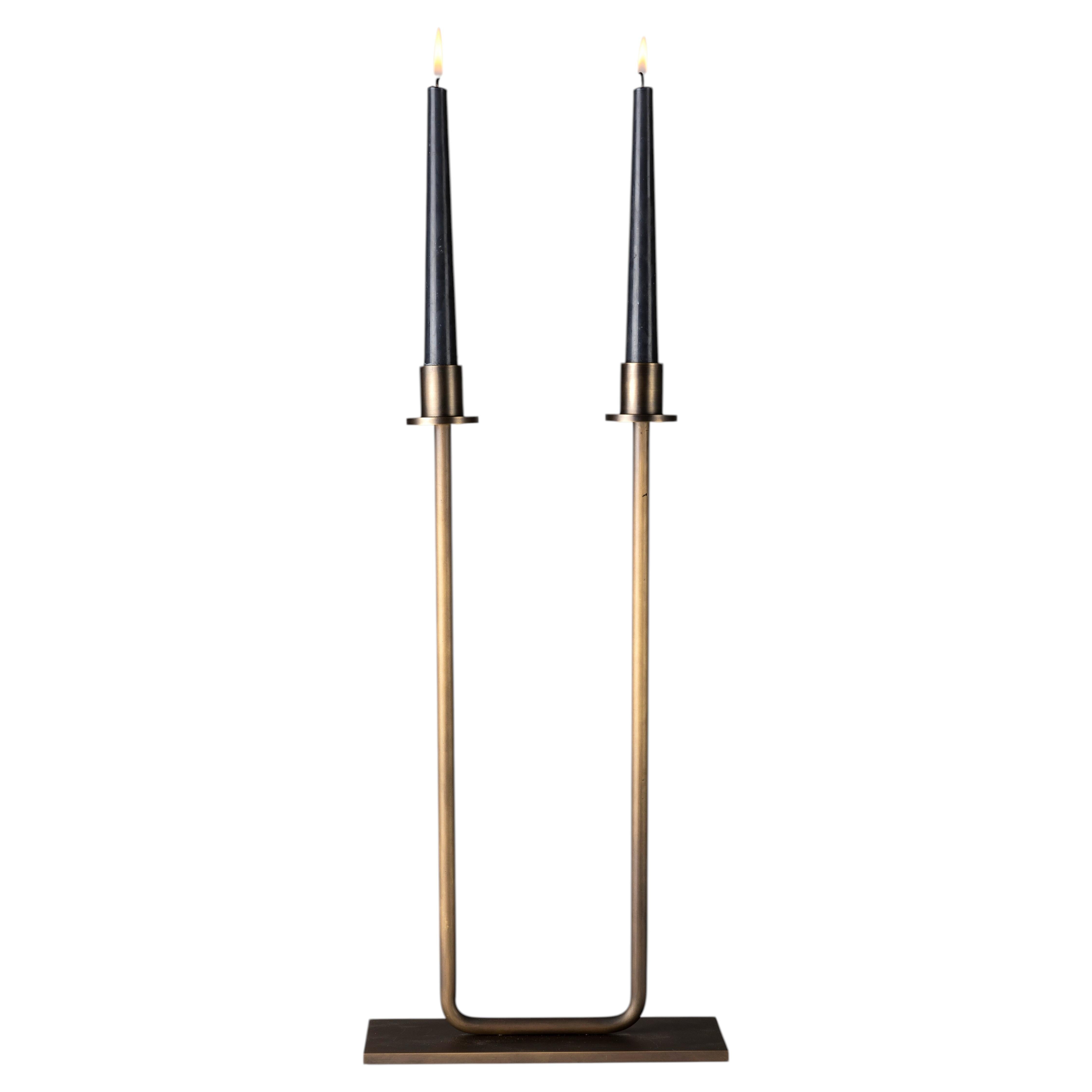 Gemini Italian Two-Arm Candleholder in Bronzed Brass
