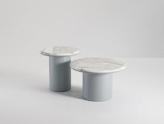 Gemini Minor Round Coffee Table in Leather and Marble