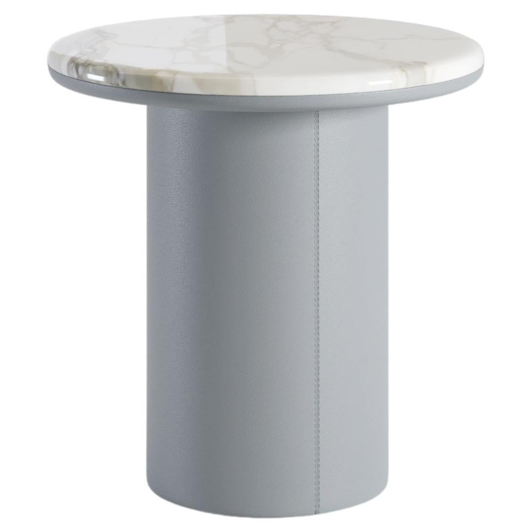 Gemini Minor Round Coffee Table in Leather and Marble For Sale