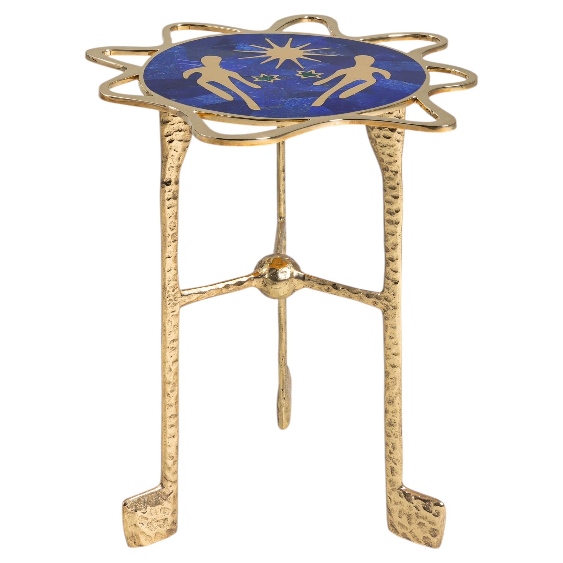 Gemini Side Table in Brass with Semi Precious Stones, Viya by Vikram Goyal