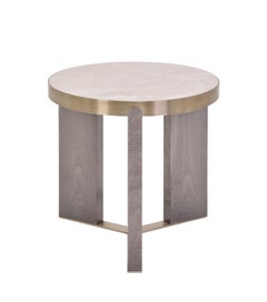 Gemini Side Table With Oak structure, Dekton Top and Smoke Brass Details