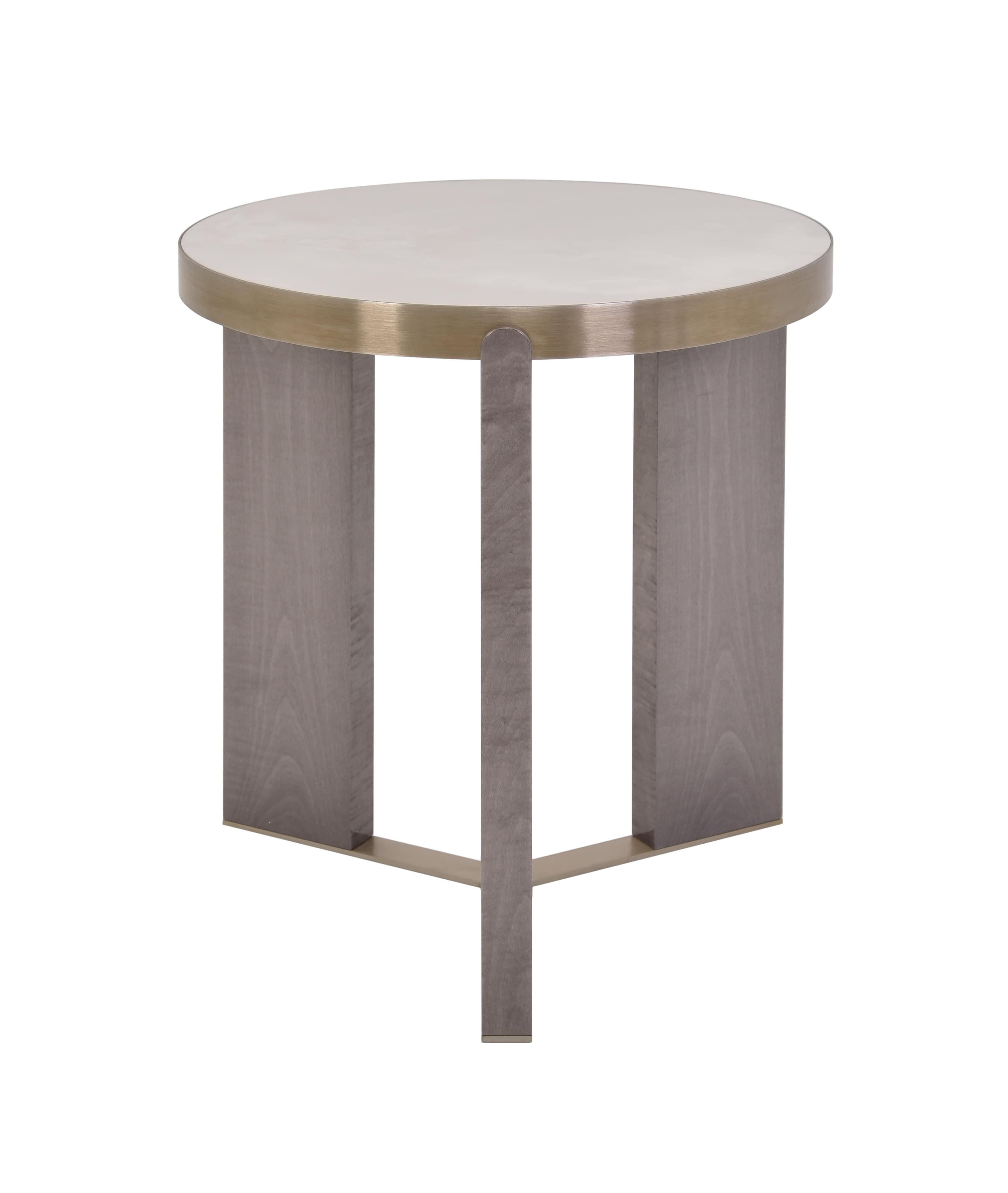 Mid-Century Modern Gemini Side Table With Oak structure, Dekton Top and Smoke Brass Details For Sale