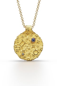 Gemini Zodiac Pendant –14K Solid Gold – Astrology Necklace By Oltremare Gioielli