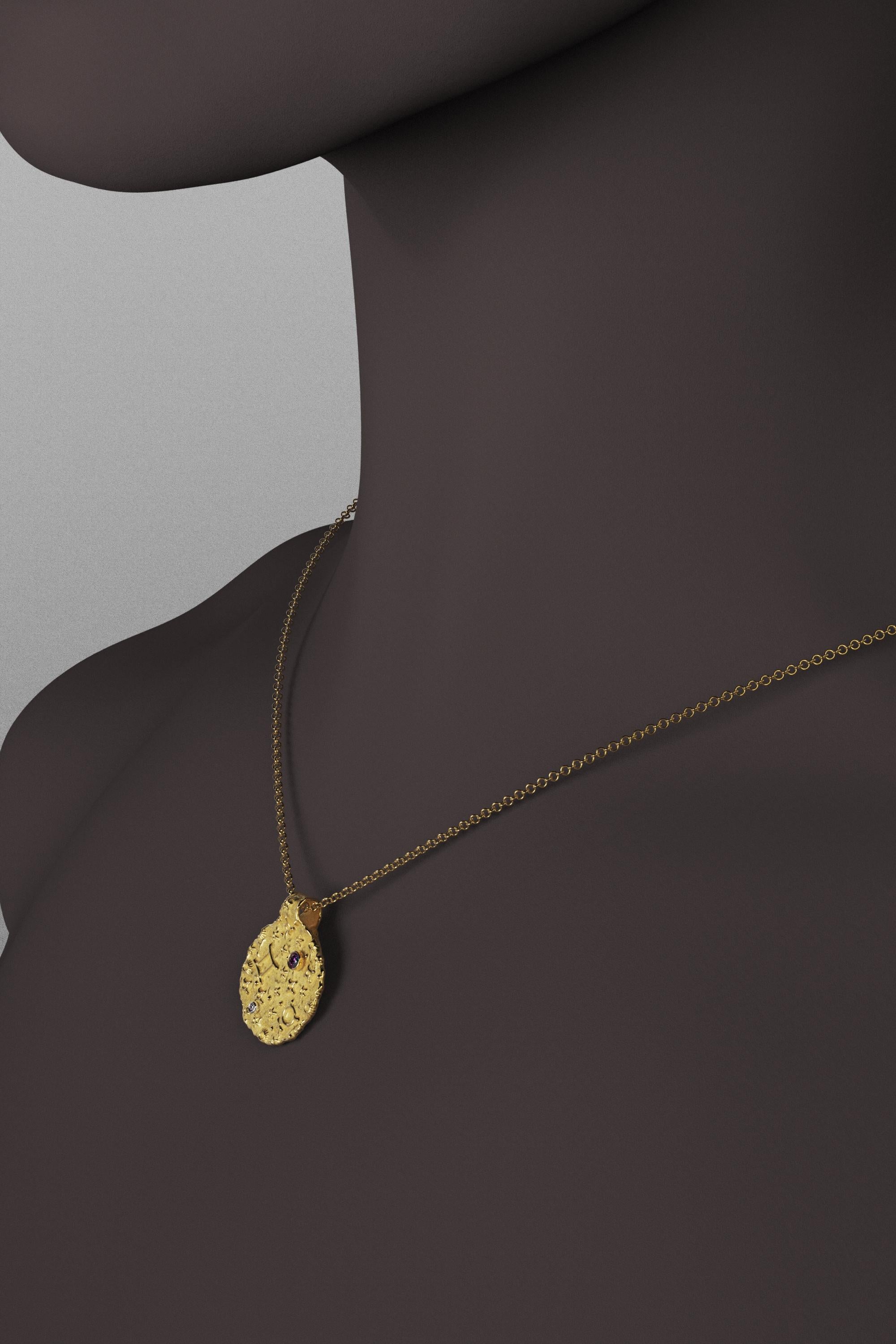 Gemini Zodiac Pendant –14K Solid Gold – Astrology Necklace By Oltremare Gioielli For Sale 2