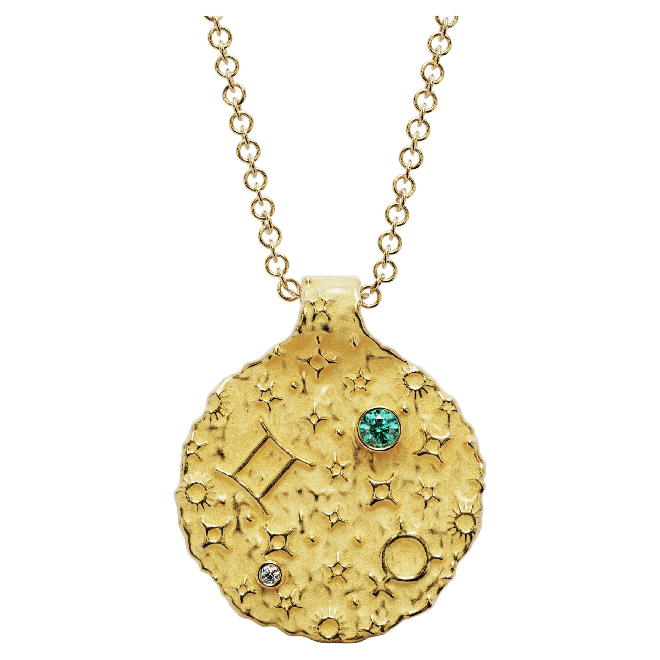 Gemini Zodiac Pendant –14K Solid Gold – Astrology Necklace By Oltremare Gioielli