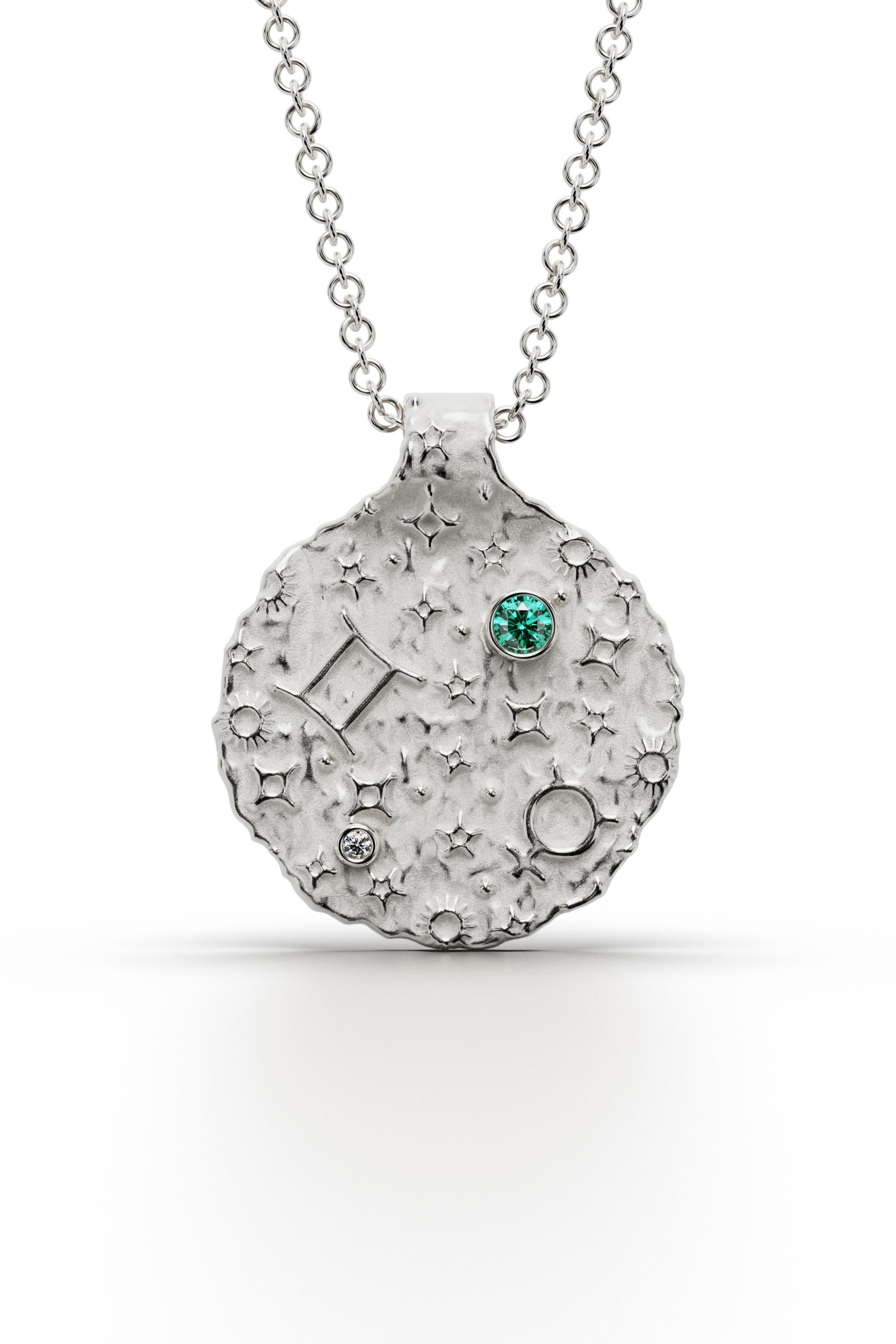 Contemporary Gemini Zodiac Pendant –18K Solid Gold – Astrology Necklace By Oltremare Gioielli For Sale