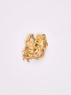 Gemini Zodiac Pendant in Silver, 24k Gold Plating & Emerald With Silver Chain