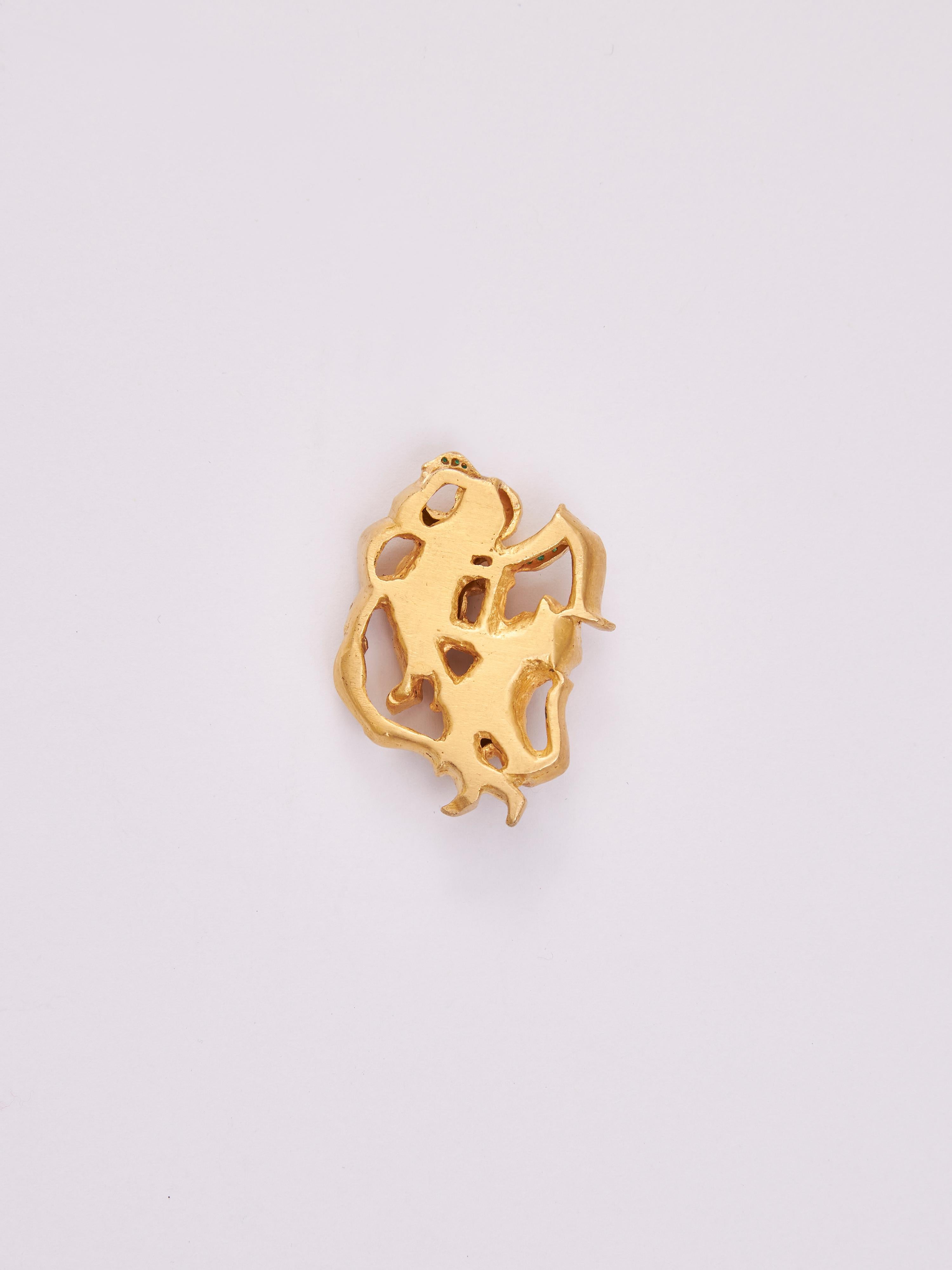 Zwillinge Zodiac Anhänger in Silber, 24k Goldplattierung & Smaragd (Revival) im Angebot