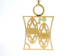 Gemini Zodiac Pendant Necklace, 18 K Yellow Gold, 135 Diamonds, 5 Chrysoprase