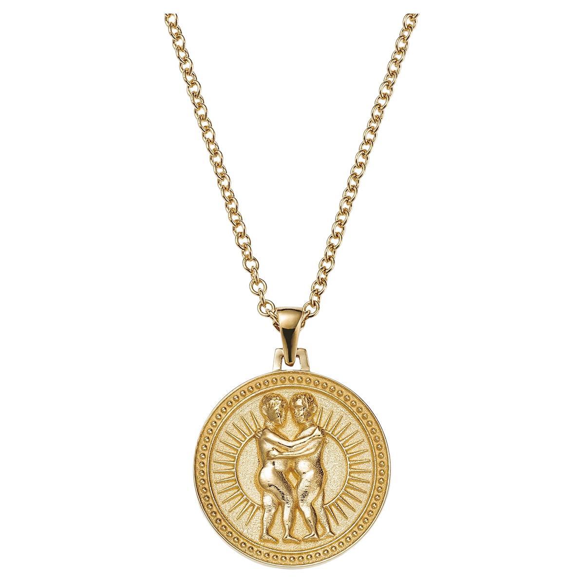 Gemini Zodiac Pendant Necklace 18kt Fairmined Ecological Gold For Sale