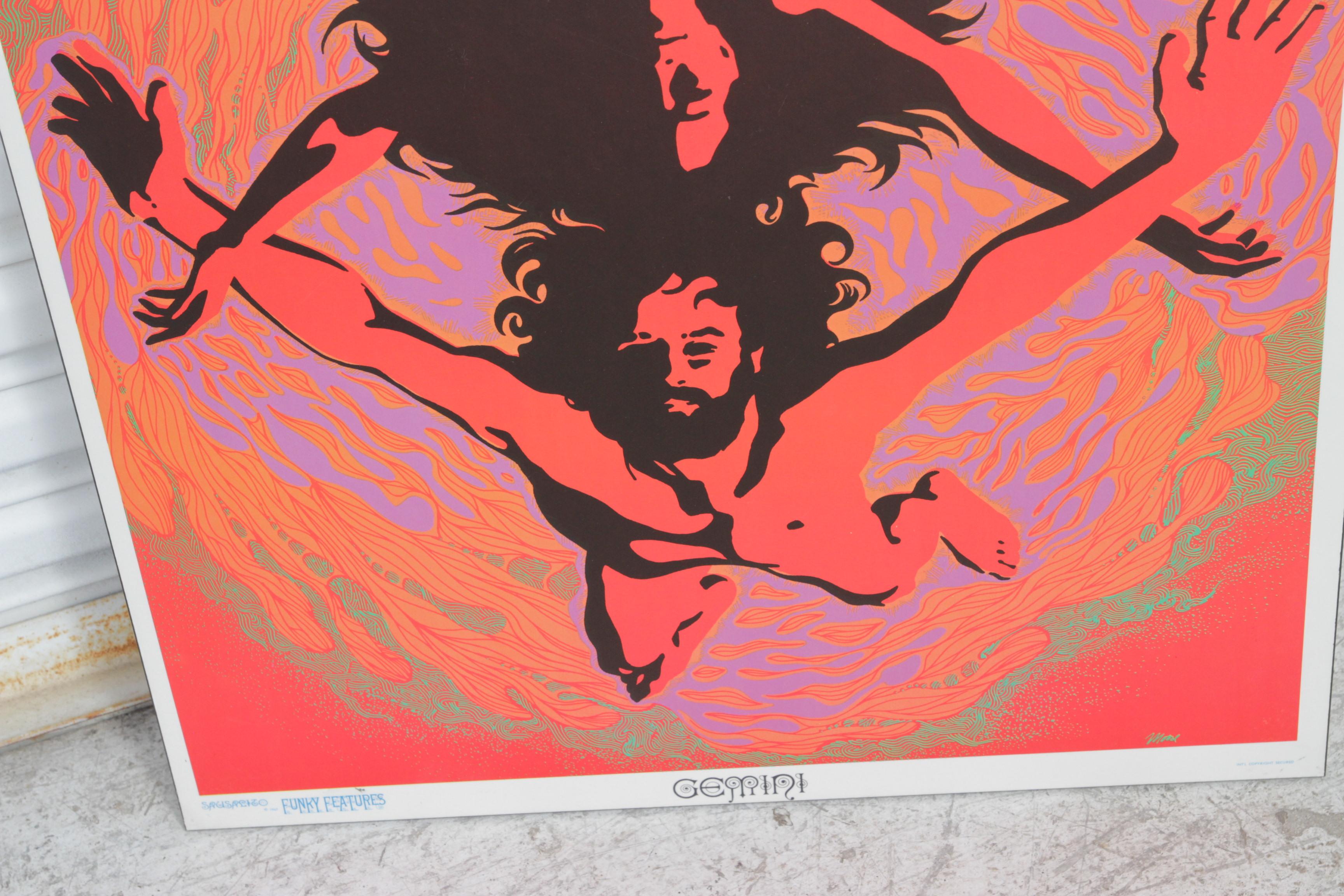 Zodíaco Géminis Arte Psicodélico 1967 Funky Características Póster en Excelente estado para la venta en Pasadena, TX