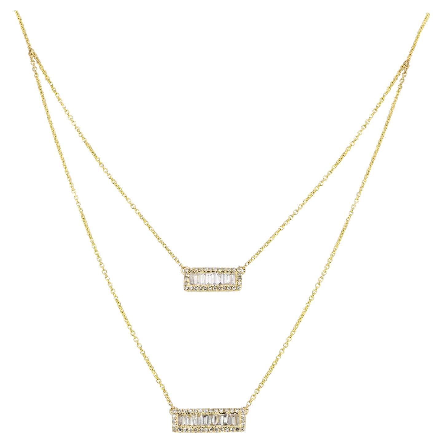 Gemist14K Gold White Diamond Baguette Multi-Strand Bar Necklace