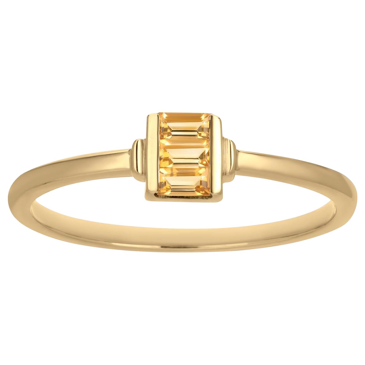 Geometrie 0,14 Cttw. Ring mit Citrin in Baguetteschliff aus 14 Karat Gelbgold