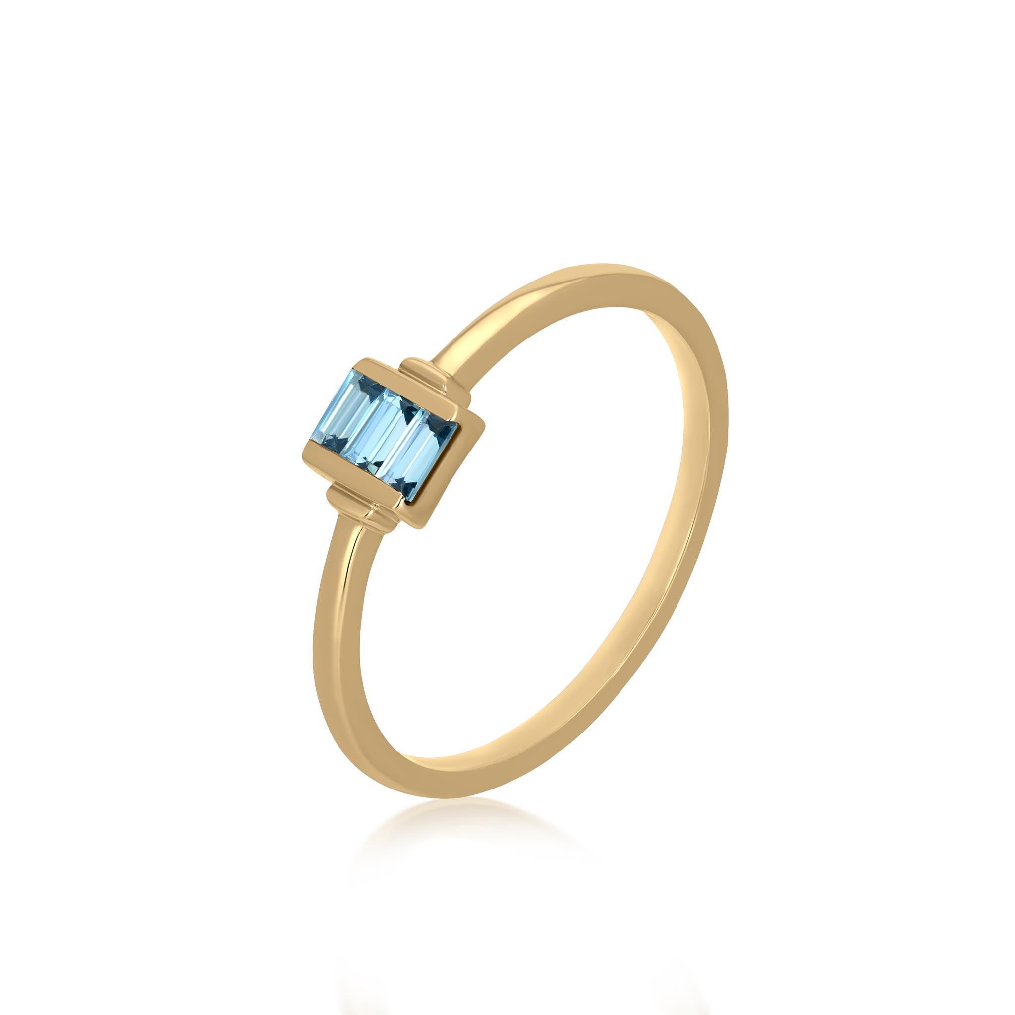 Baguette-cut Blue Topaz are set in 14K yellow gold in this Gemistry ring, which is also attractive, sturdy, and straightforward. There are 0.22 carats in the Blue Topaz. For young adults who prefer to keep their artistic endeavors minimal, this is