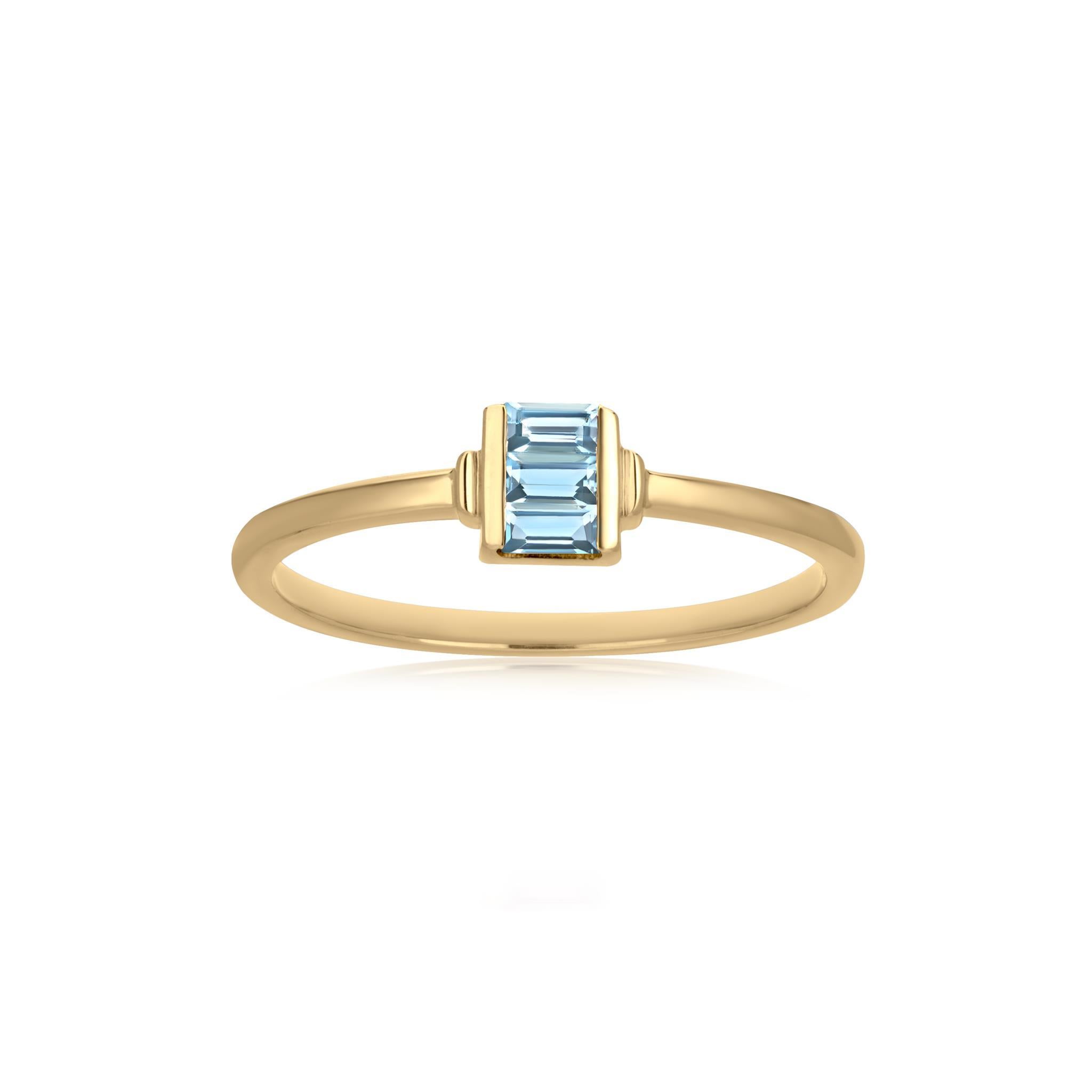 Contemporary Gemistry 0.22 Cttw. Baguette-Shaped Blue Topaz Band Ring in 14k Yellow Gold For Sale