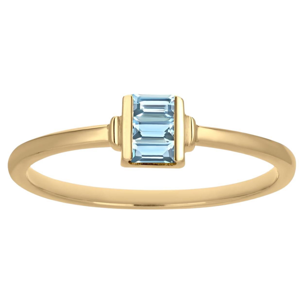 Gemistry 0.22 Cttw. Baguette-Shaped Blue Topaz Band Ring in 14k Yellow Gold For Sale