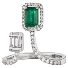 Gemistry 0.47cts Diamond and 0.60cts Emerald Cuff Ring in 18k White Gold