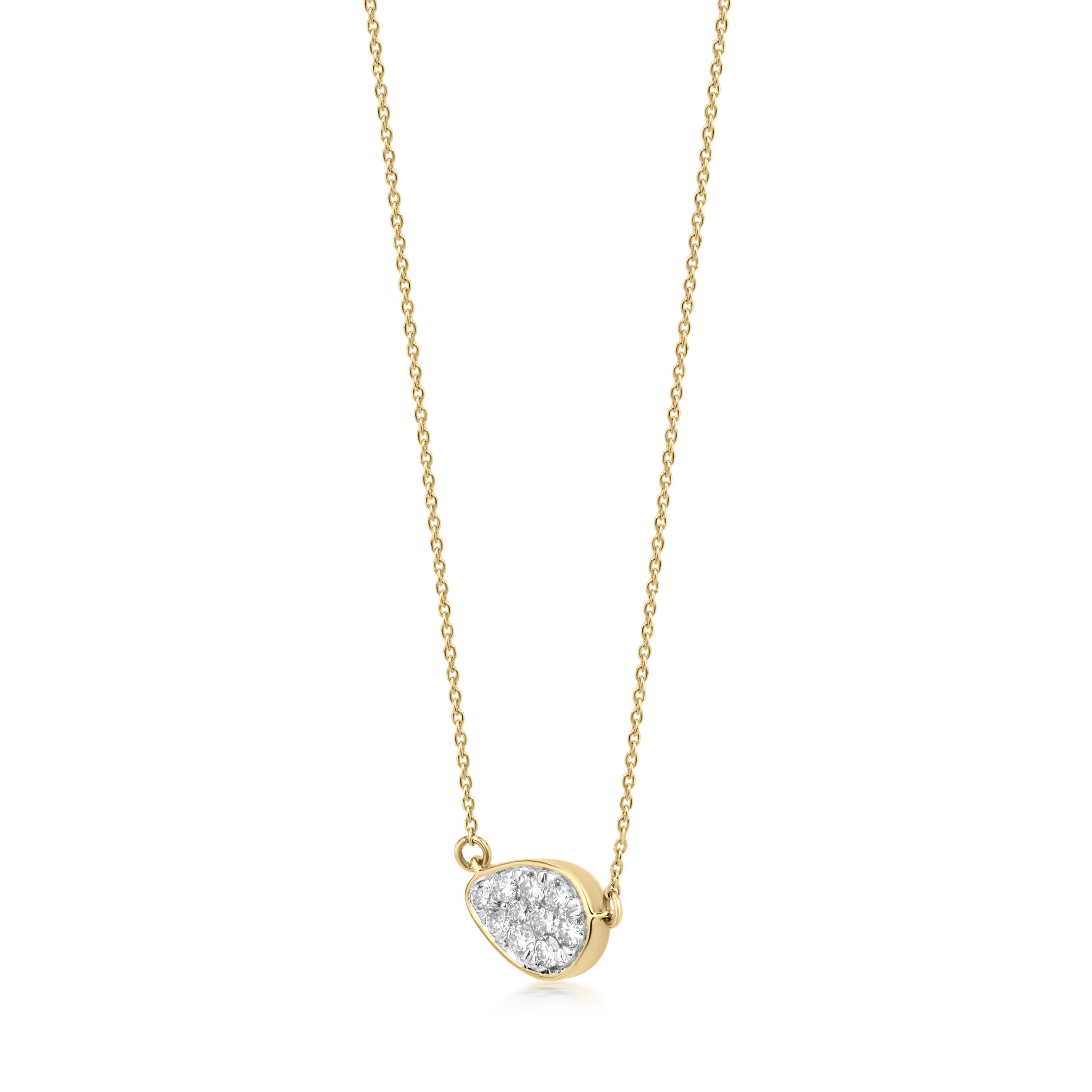 Elevate your everyday style with the Lovebright Essential Pear-Shaped Diamond Necklace in 14K Yellow Gold. This delicate and timeless piece features a pear-shaped pendant adorned with full-cut white diamonds, each showcasing stunning brilliance. The
