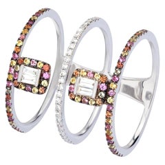 Gemistry 0.52ct. Multi Sapphire and 0.23ct. Diamond Three Band Ring in 18k Gold