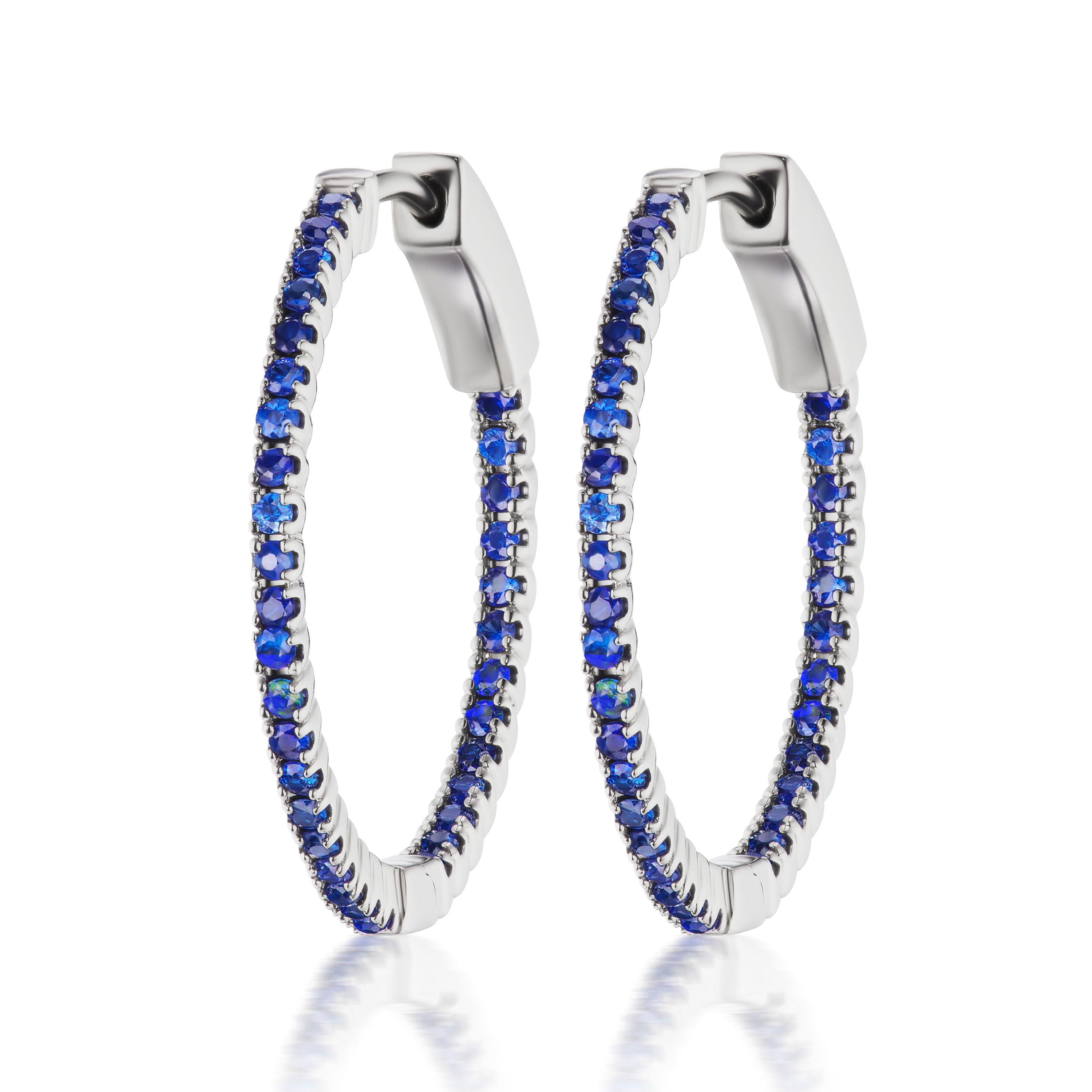These glamorous hoop earrings crafted by Gemistry in 18K white gold are featured with dazzling blue sapphires on the inside and outside for maximum sparkle and shine.

Please follow the Luxury Jewels storefront to view the latest collections &