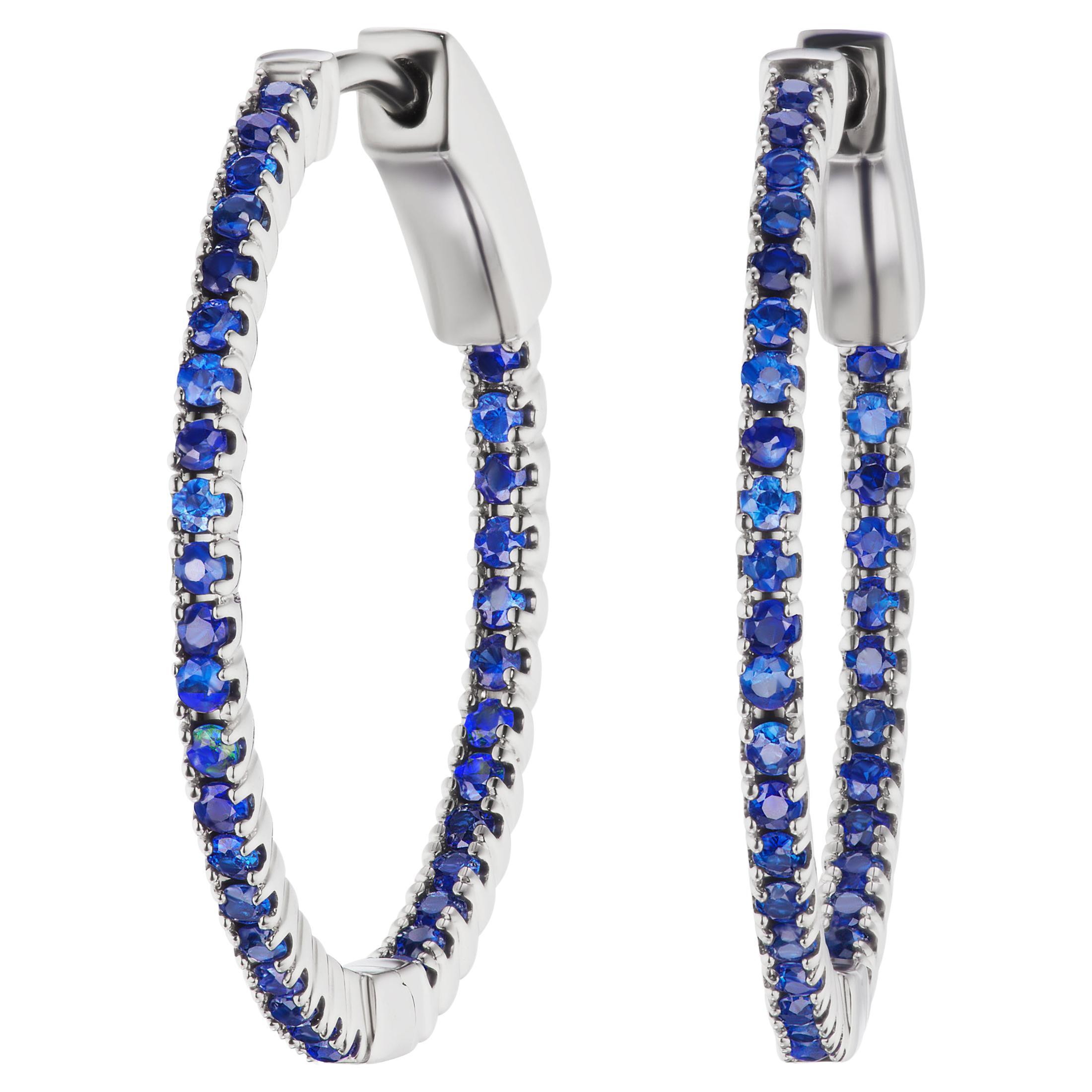 Gemistry 0.61cttw. Blue Sapphire Hoop Earrings in 18k White Gold For Sale