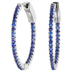 Gemistry 0.61cttw. Blue Sapphire Hoop Earrings in 18k White Gold