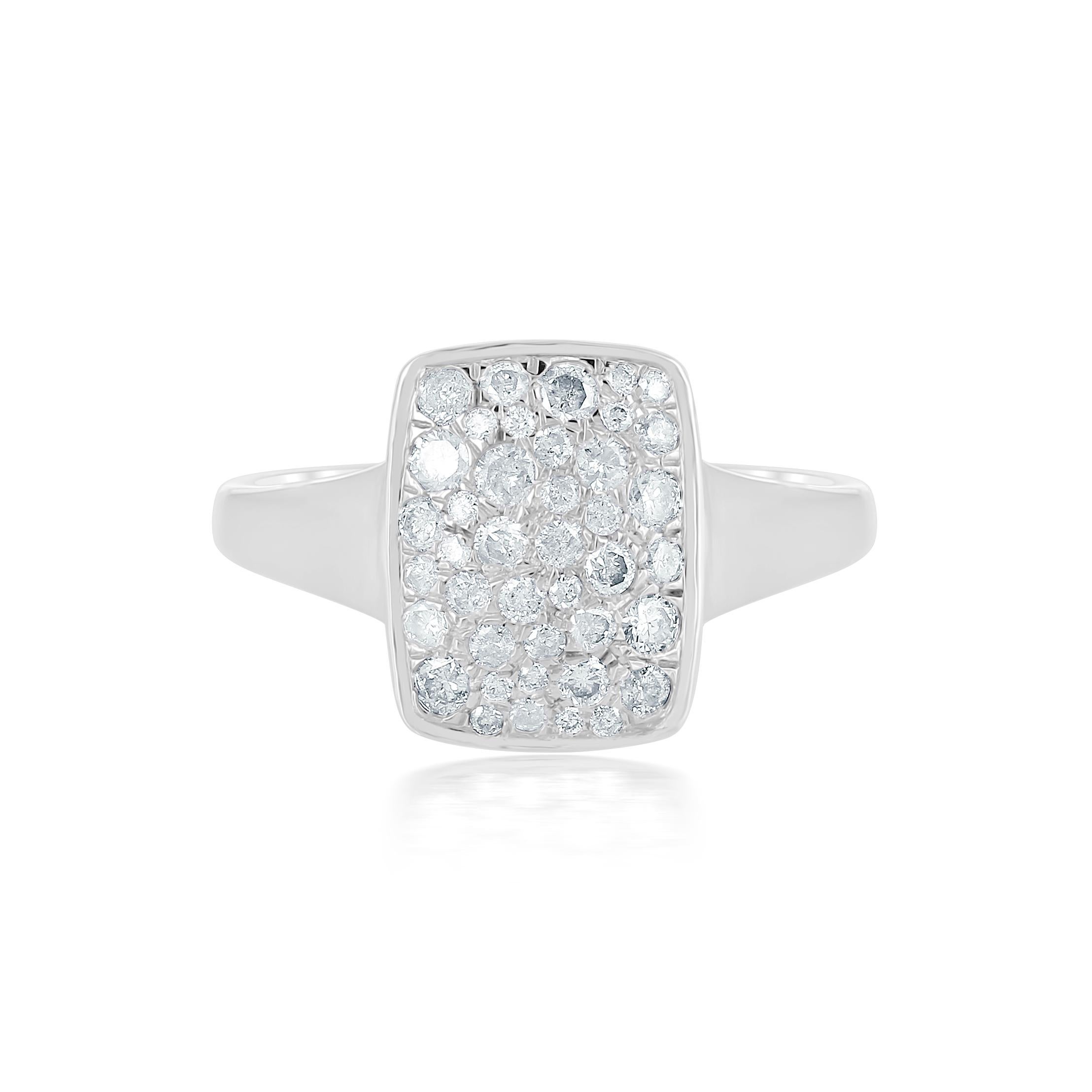 Introducing a mosaic cluster diamond ring by Gemistry! Dazzling 0.63 ct. t.w. round, brilliant cut diamonds dazzle on the rectangular head of the sterling silver band. The prong set diamonds are of HI color and I3 clarity. A gorgeous look that will