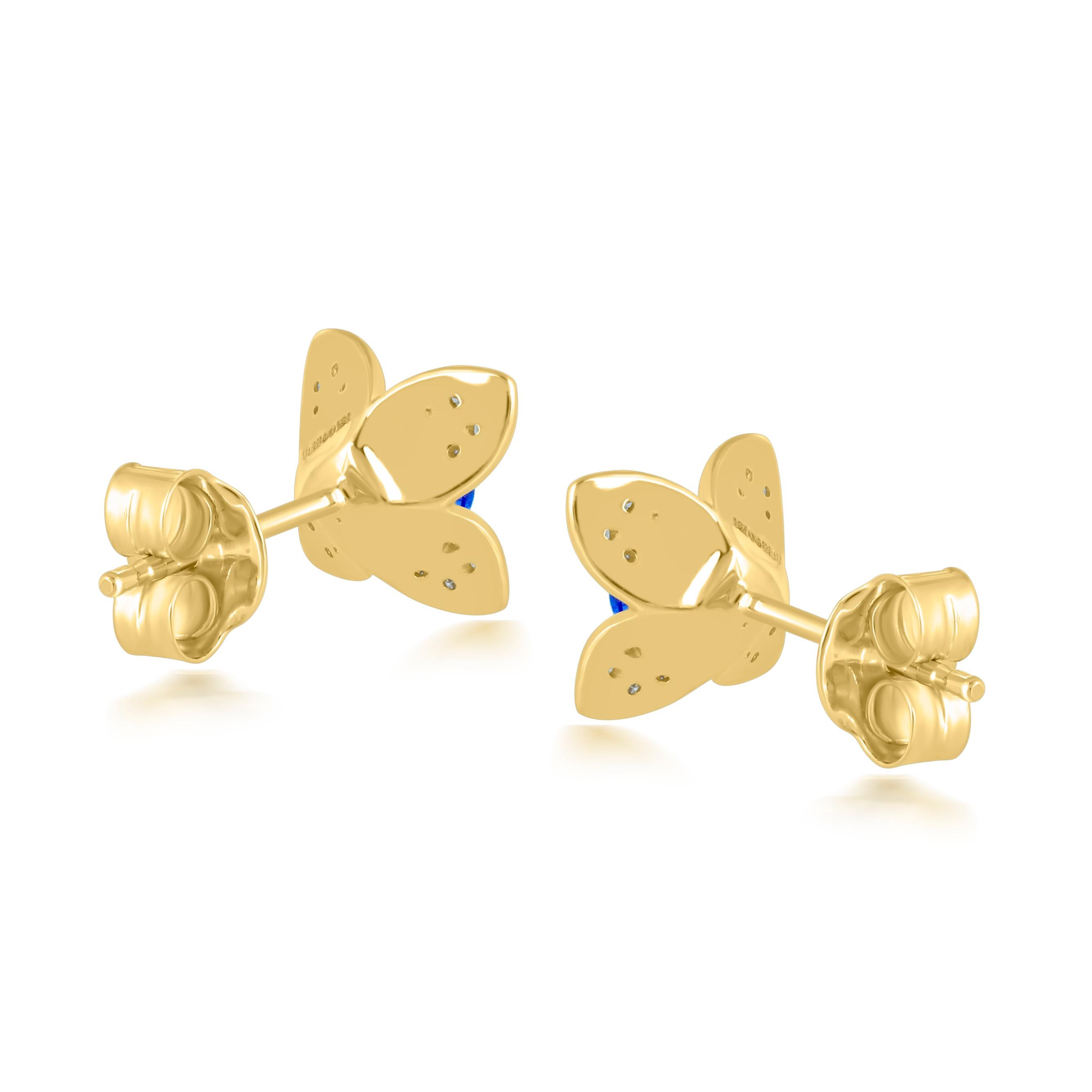 Contemporary 0.75 Cttw Natural Tanzanite/Diamond Flower Stud Earrings in 14K Yellow Gold