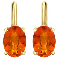 Gemistry 0.85 Cttw. Oval Fire Opal Lever Back Drop Earrings in 14k Gold