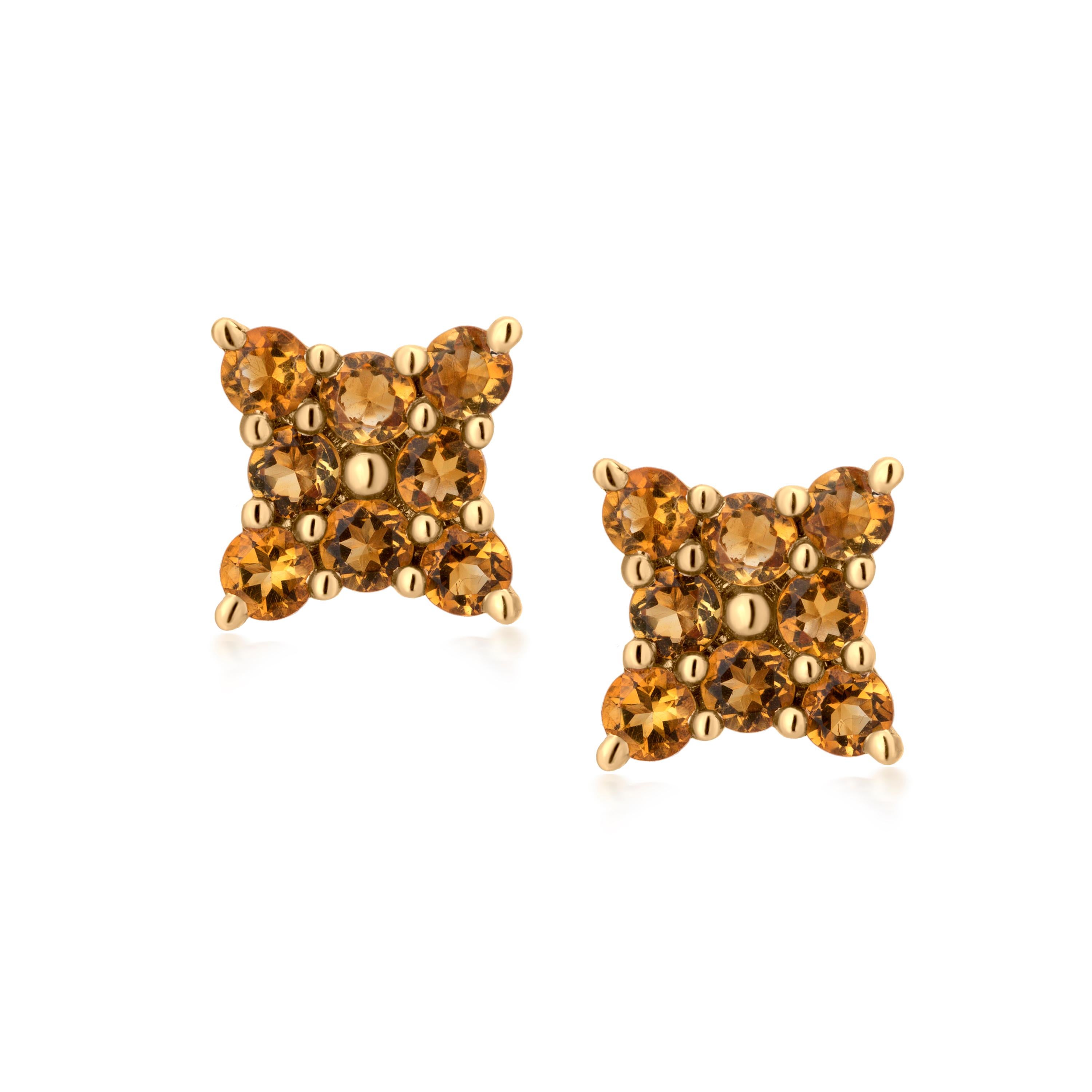 Contemporary Gemistry 0.85cttw Round Citrine Stud Earrings in 14k Yellow Gold For Sale