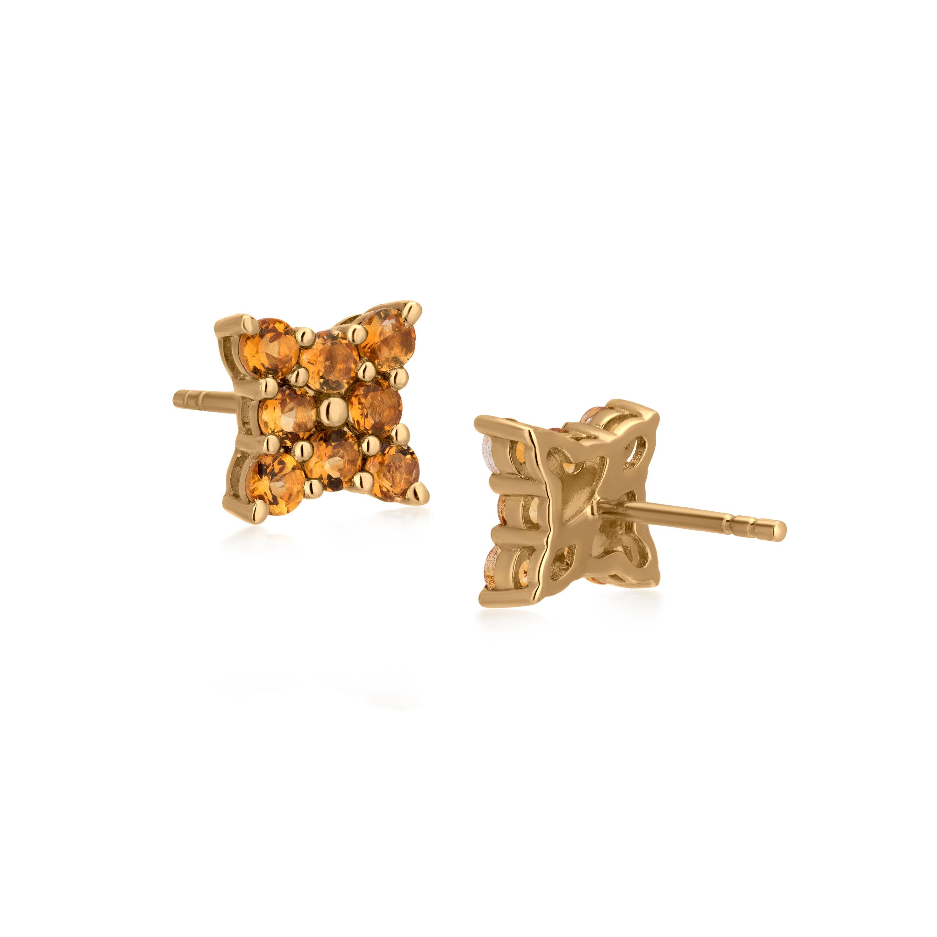 Round Cut Gemistry 0.85cttw Round Citrine Stud Earrings in 14k Yellow Gold For Sale