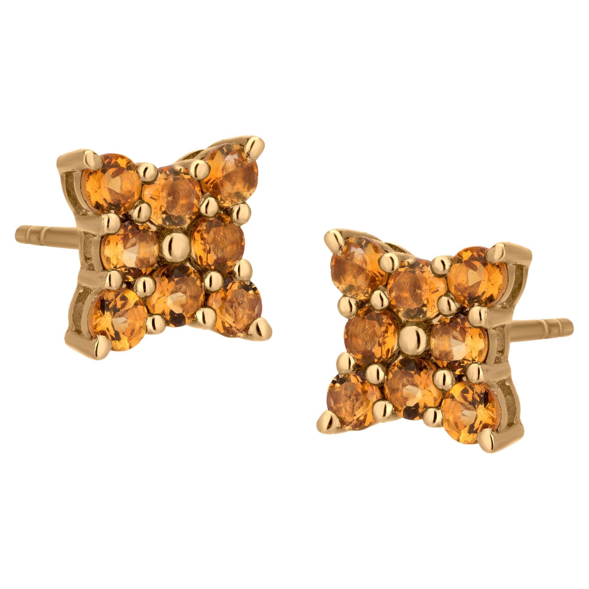Gemistry 0.85cttw Round Citrine Stud Earrings in 14k Yellow Gold For Sale