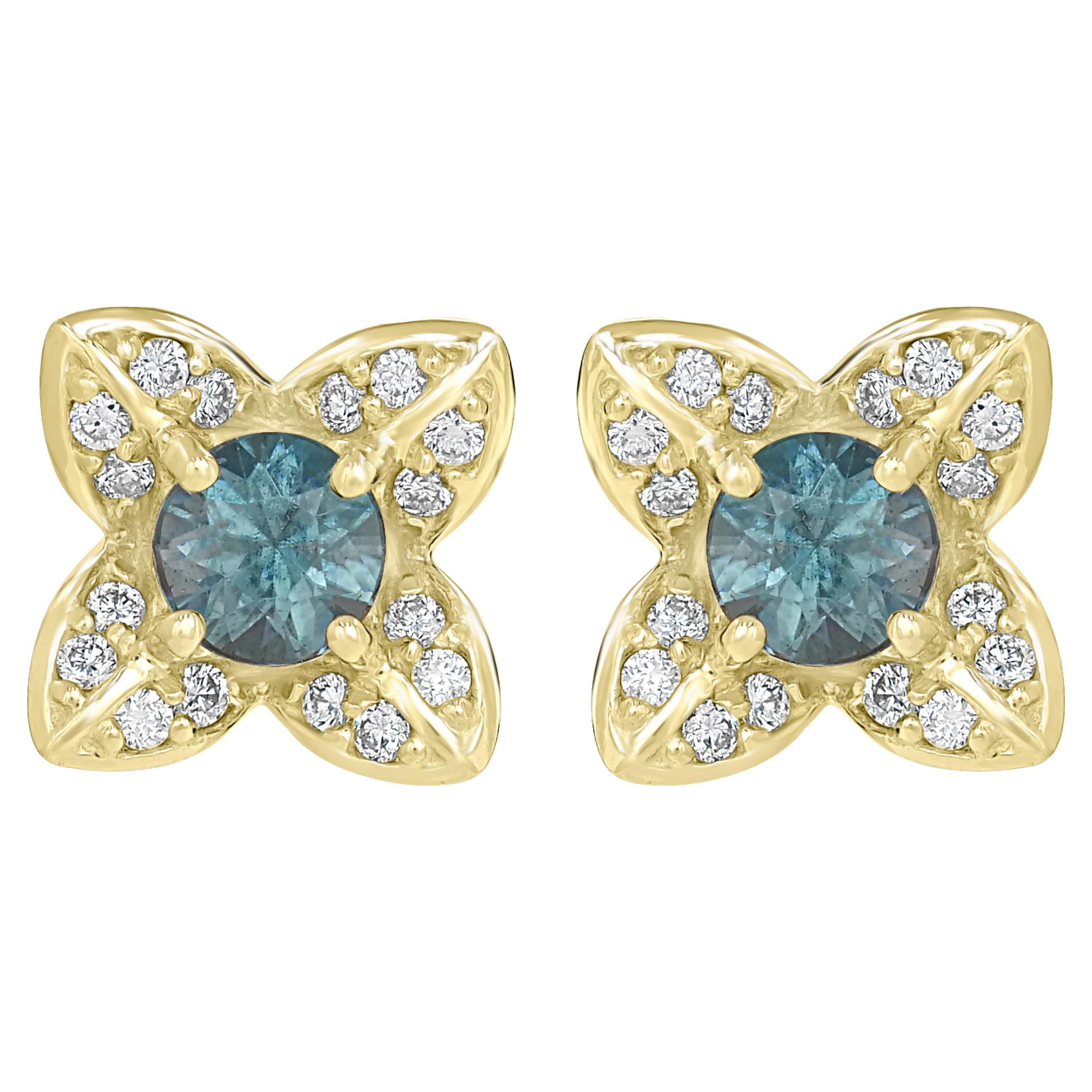 Gemistry 0.87 Ct. T.W. Blue Zircon and Diamond Stud Earrings in 14K Yellow Gold