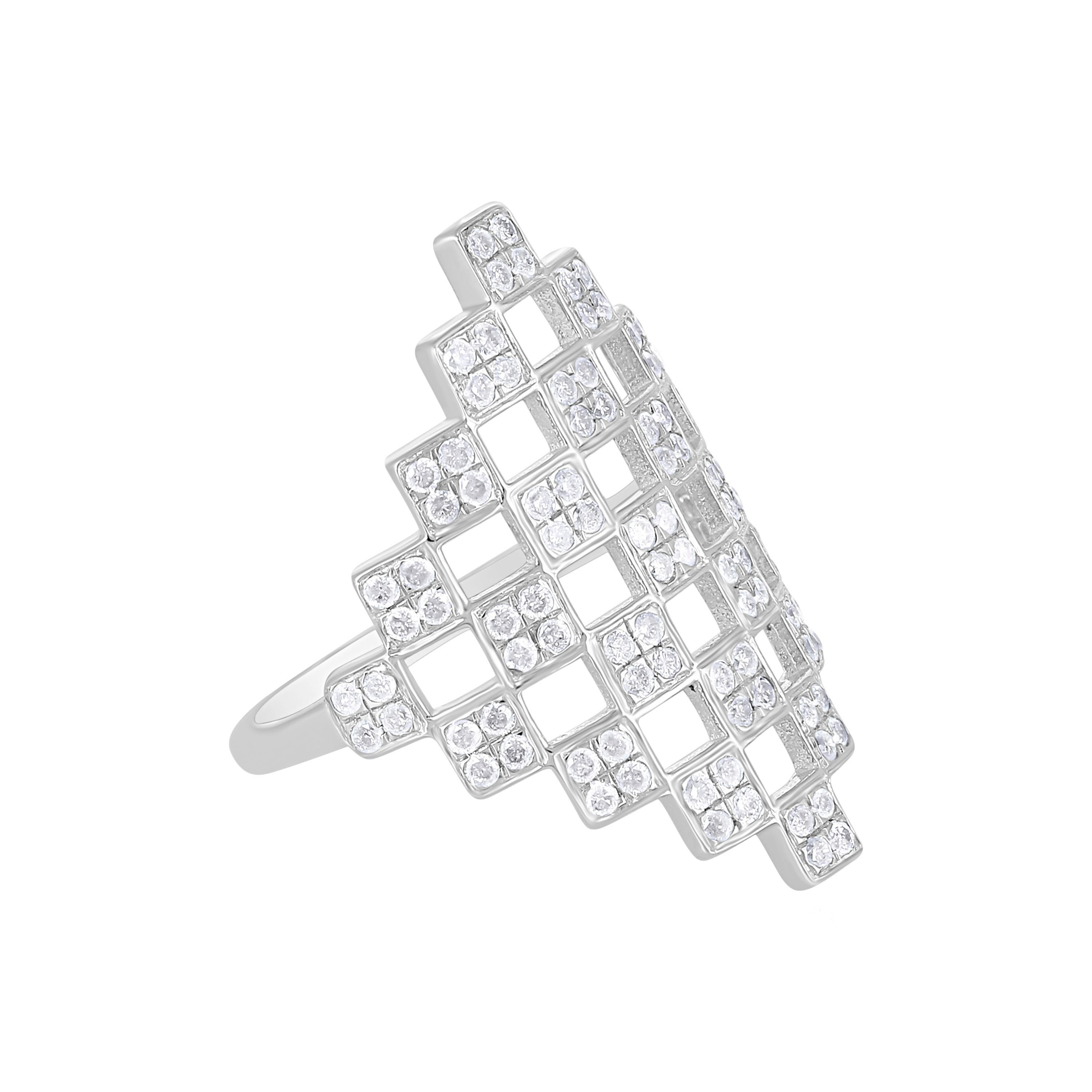 Contemporary Gemistry 0.88 Carat T.W. Diamond Freeform Latice Ring in 925 Sterling Silver For Sale