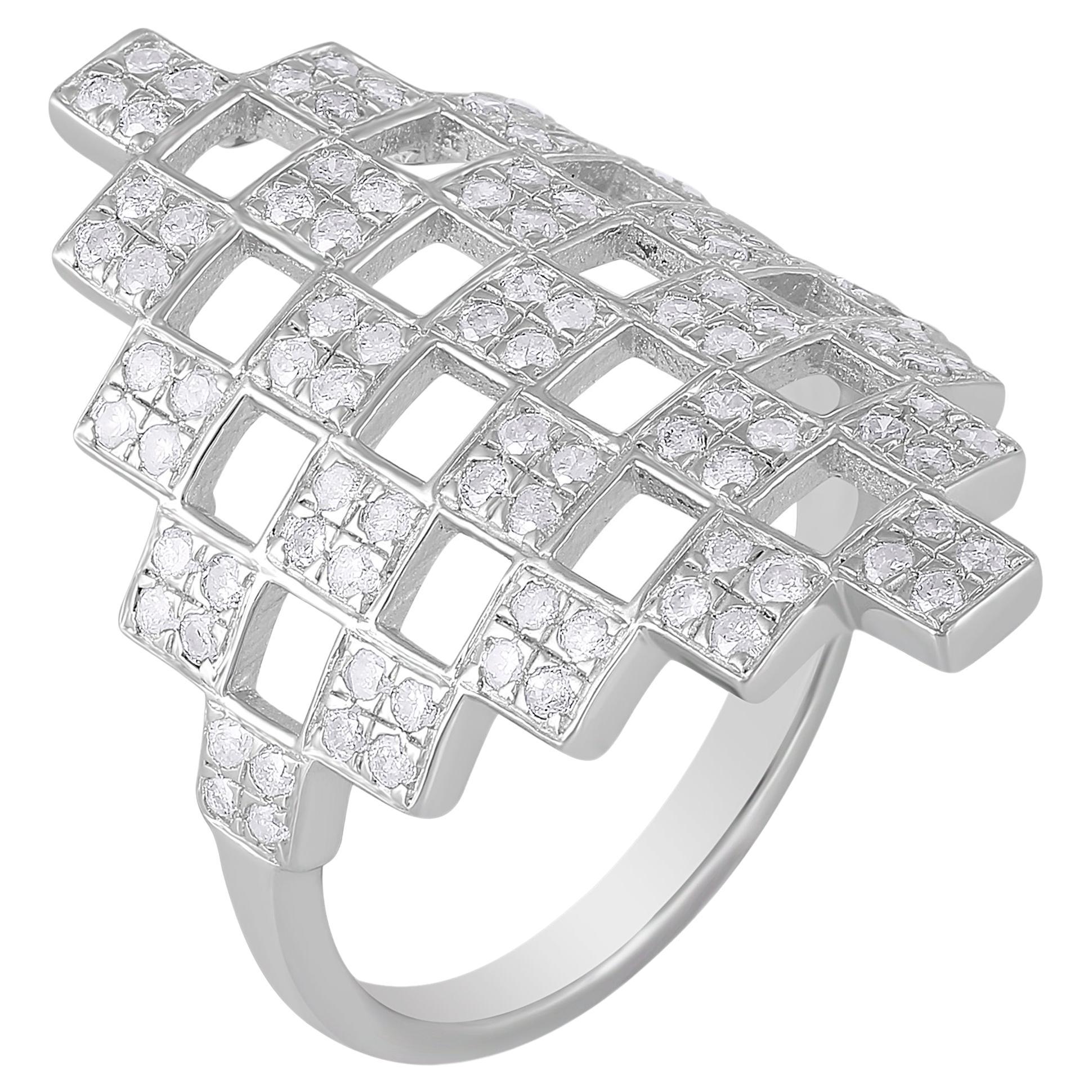 Gemistry 0.88 Carat T.W. Diamond Freeform Latice Ring in 925 Sterling Silver For Sale
