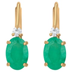 Gemistry 0.90 Cttw Natural Emerald/Diamond Earrings in 14K Yellow Gold