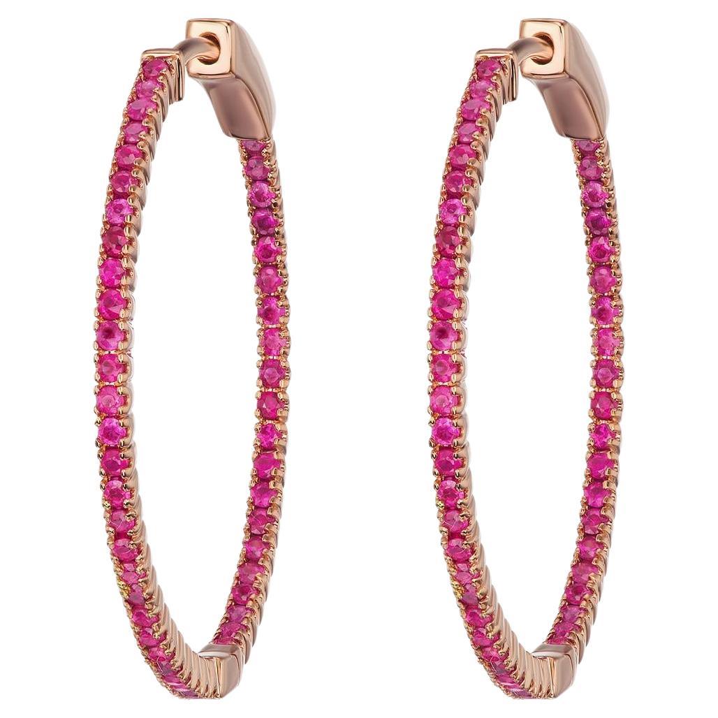 Gemistry 0.96cttw. Ruby Inside-Outside Hoop Earrings in 18k Rose Gold