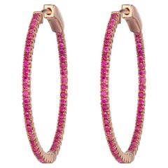 Gemistry 0.96cttw. Ruby Inside-Outside Hoop Earrings in 18k Rose Gold